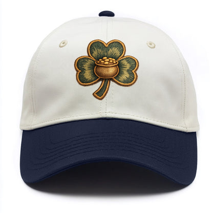 ST PATRICKS CLOVER - lucky clover with gold in green and gold , Irish luck - Two Tone Cap - Navy