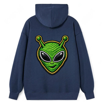 ALIEN MARTIAN - green alien with antenna in green , little green man - Classic Pullover Hoodie - Navy