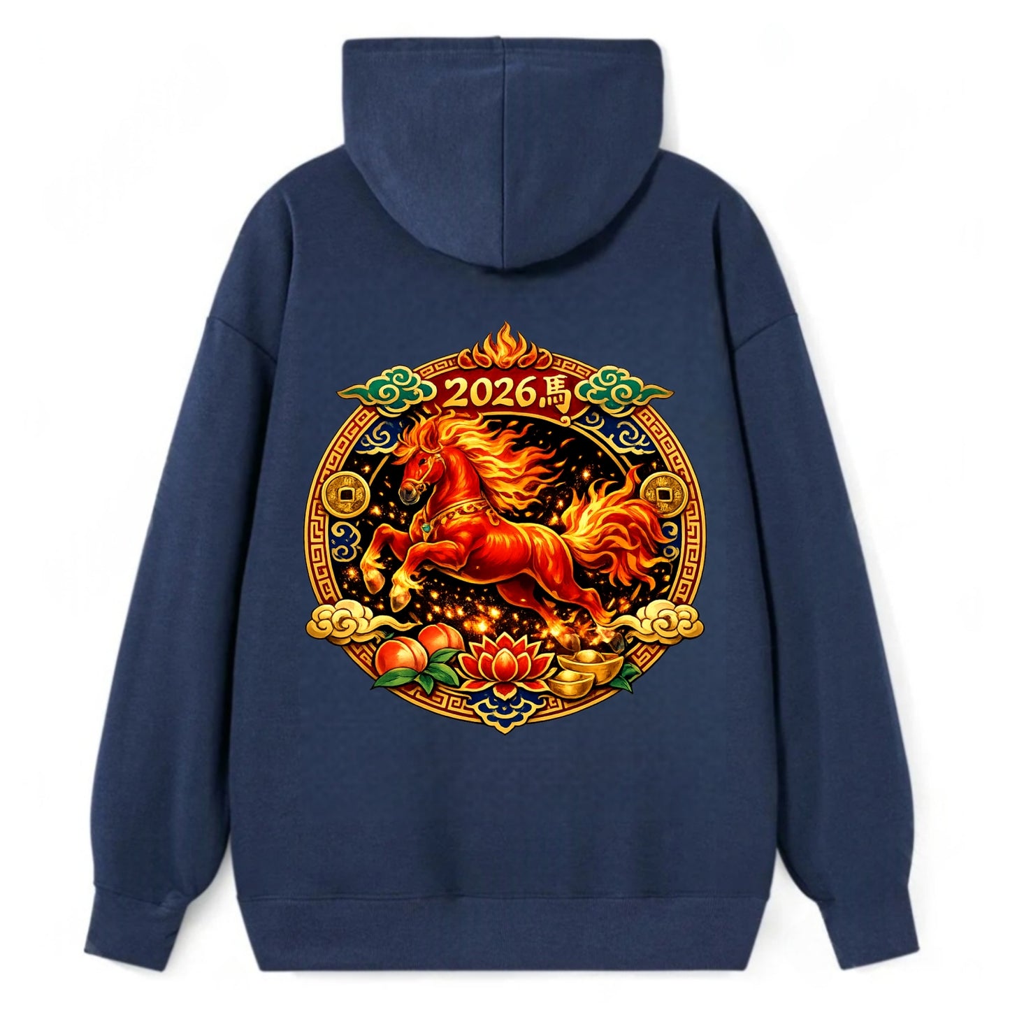 FIRE HORSE | Flaming mane and tail horse | Blazing orange and red colors - Classic Pullover Hoodie - Navy