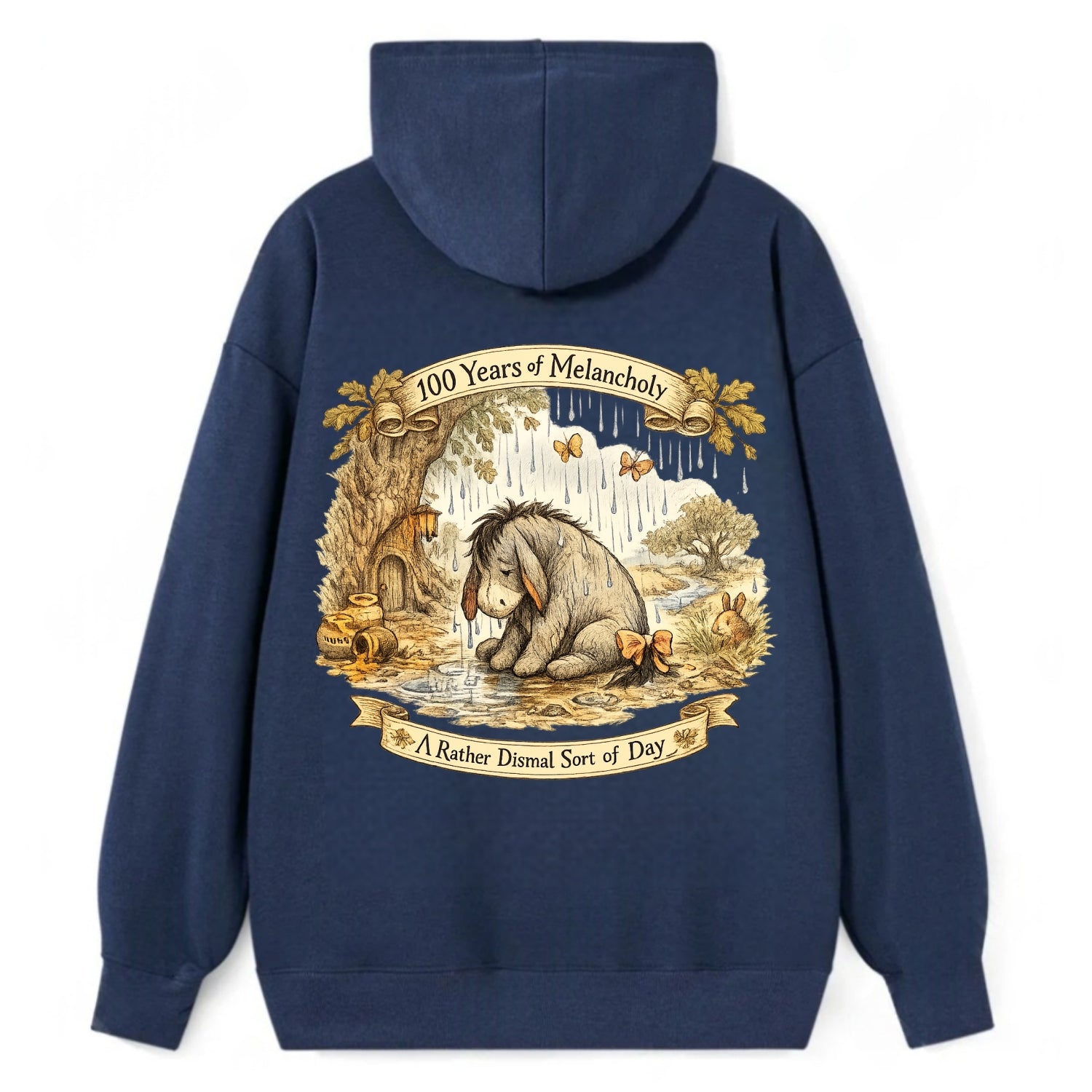 GLOOMY GLEN | Droopy figure in rain | Tattered tail bow | Pessimistic - Classic Pullover Hoodie - Navy
