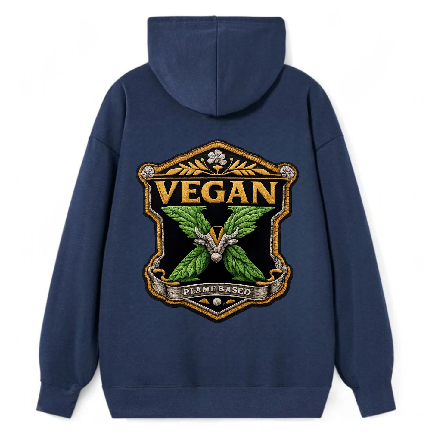VEGAN X - plant-based symbol in green , animal rights - Classic Pullover Hoodie - Navy