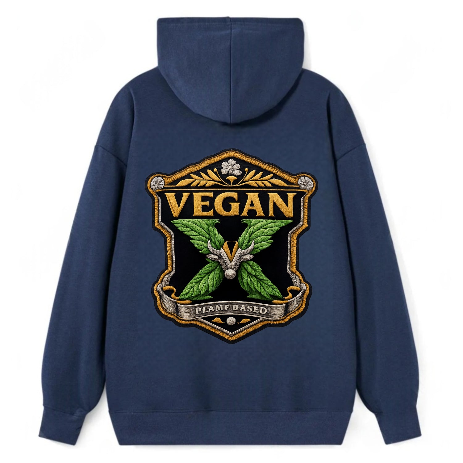 VEGAN X - plant-based symbol in green , animal rights - Classic Pullover Hoodie - Navy