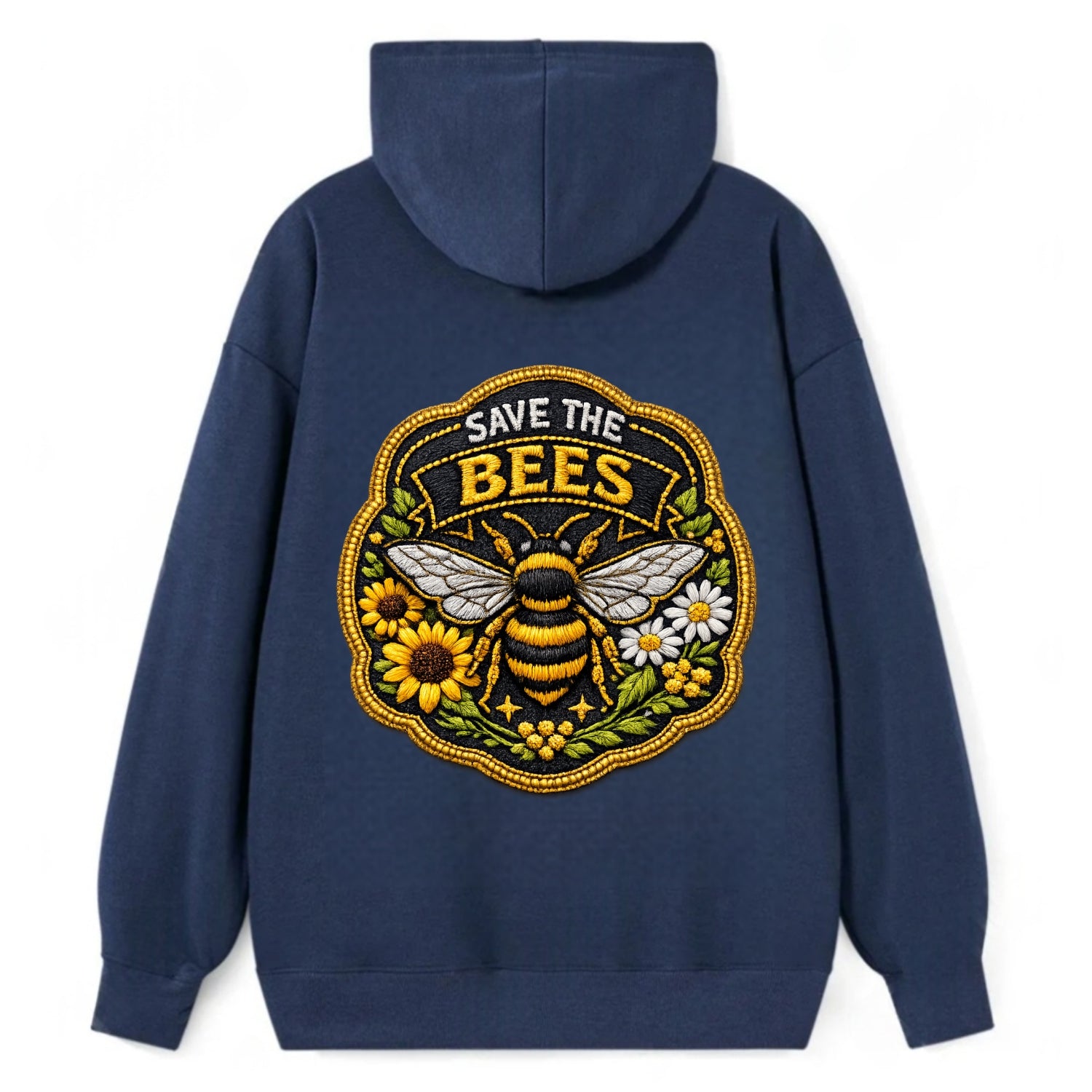 SAVE THE BEES - bee with flowers in yellow , pollinator protection - Classic Pullover Hoodie - Navy