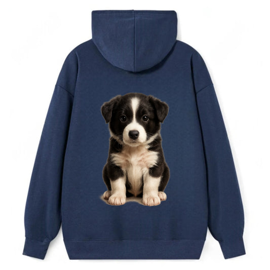 Baby Border Collie Puppy - black and white, intense smart eyes, athletic - Classic Pullover Hoodie - Navy