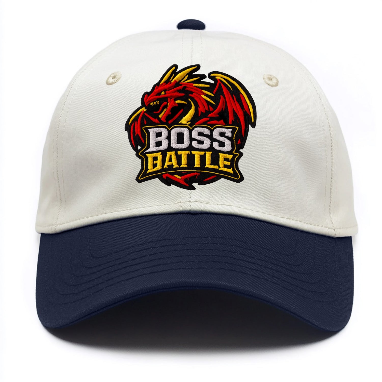 BOSS BATTLE - dragon silhouette in red and gold , raid - Two Tone Cap - Navy