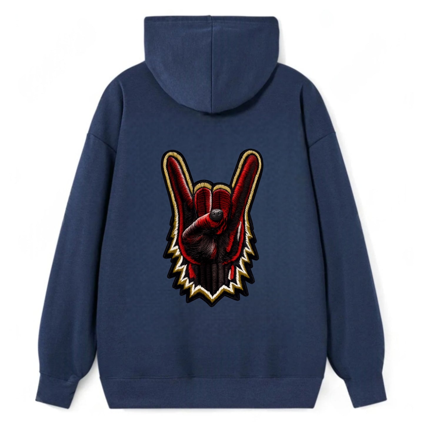 ROCK HAND HORNS - devil horns hand gesture in black and red , metal music - Classic Pullover Hoodie - Navy