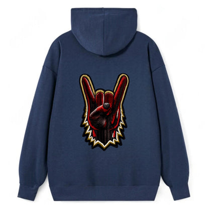 ROCK HAND HORNS - devil horns hand gesture in black and red , metal music - Classic Pullover Hoodie - Navy