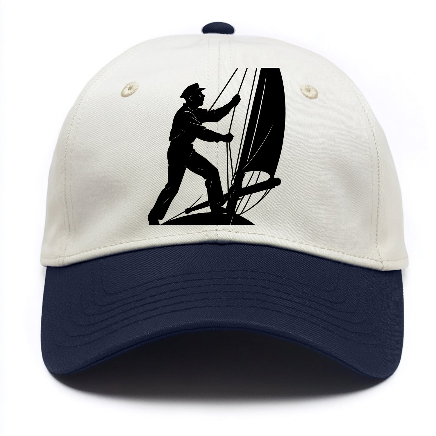 Sailor adjusting the boom on a sailboat - Two Tone Cap - Navy