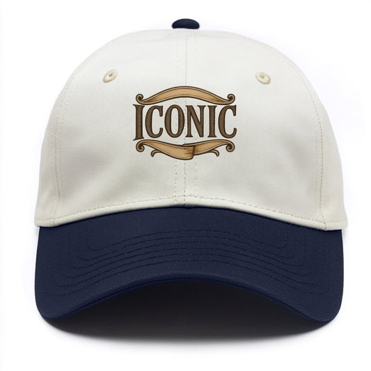 Bold typography design - "ICONIC" - instantly recognizable, trendsetter - Two Tone Cap - Navy