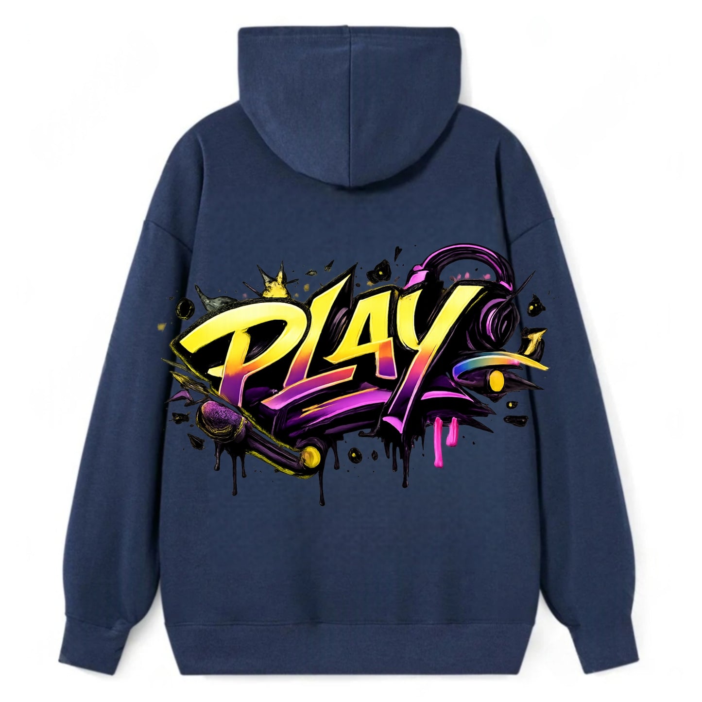 Bold typography design - "PLAY" - creative expression, musical performance - Classic Pullover Hoodie - Navy