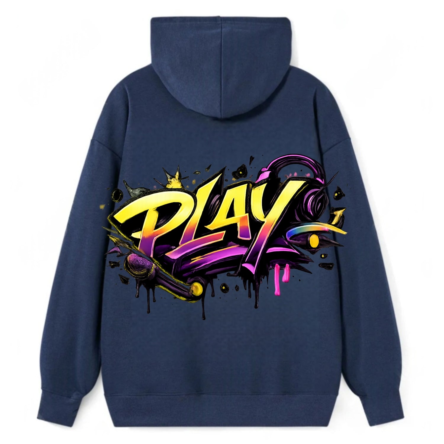 Bold typography design - "PLAY" - creative expression, musical performance - Classic Pullover Hoodie - Navy