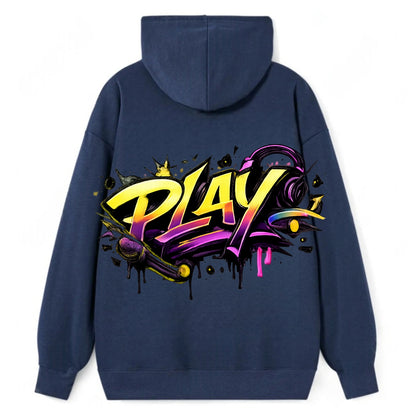 Bold typography design - "PLAY" - creative expression, musical performance - Classic Pullover Hoodie - Navy