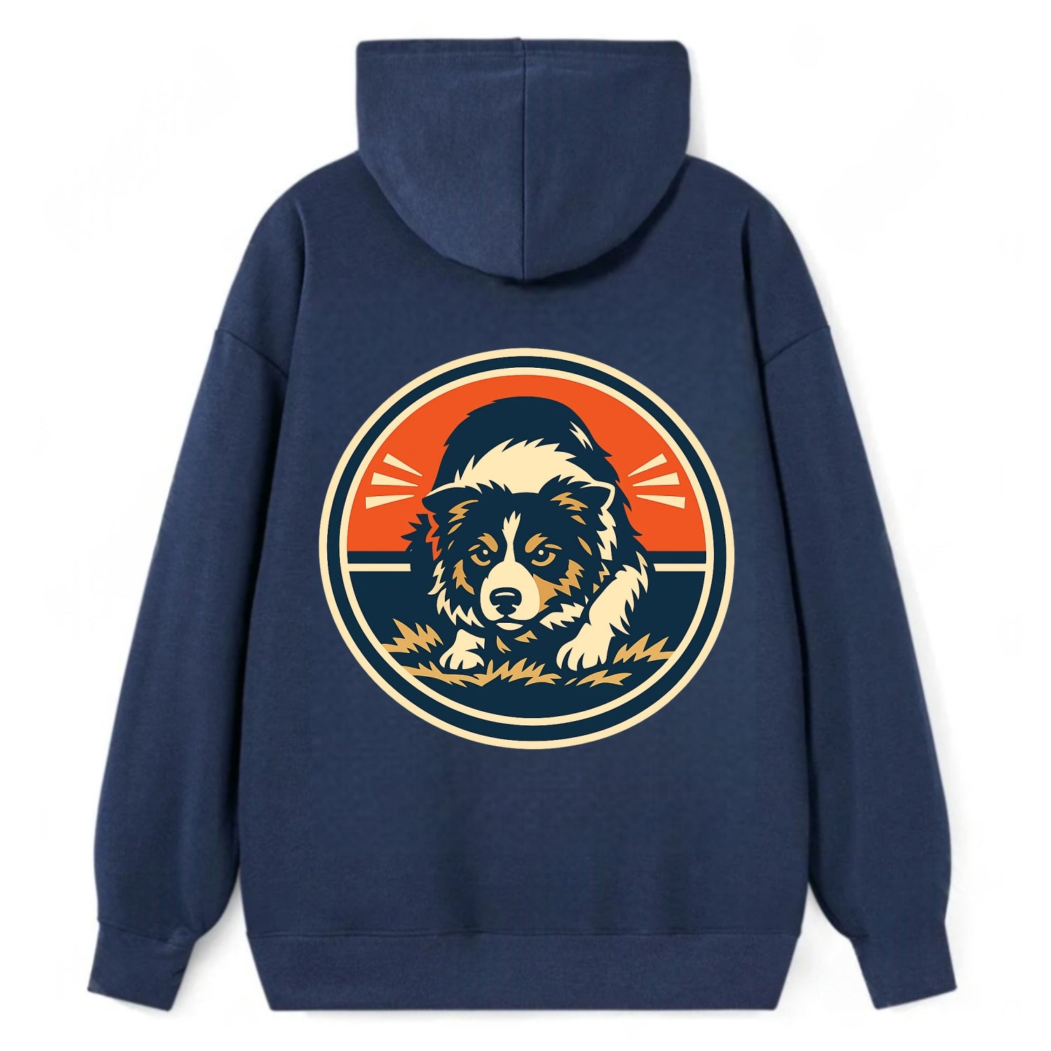 Focused Border Collie Emblem - Classic Pullover Hoodie - Navy