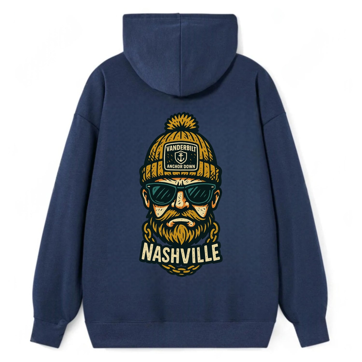 Nashville Commodore wearing Vanderbilt beanie with anchor patch - Classic Pullover Hoodie - Navy
