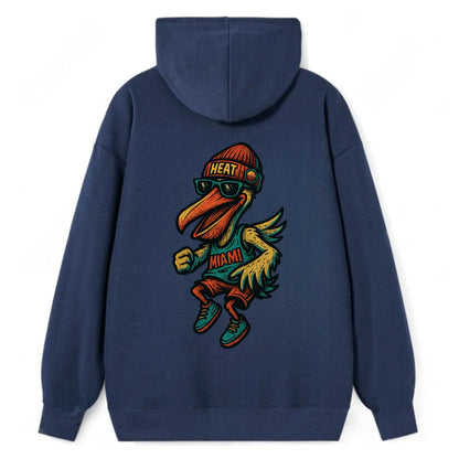 Miami Pelican wearing Heat beanie with sunset patch and wayfarer - Classic Pullover Hoodie - Navy