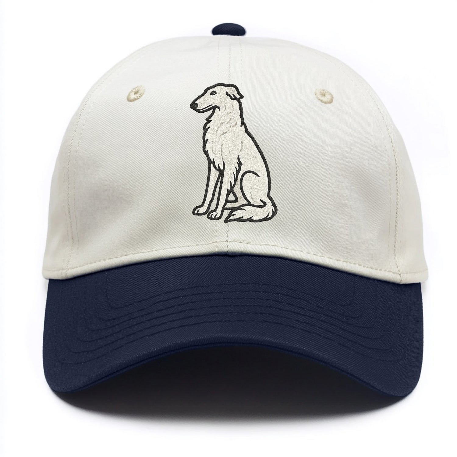 Borzoi - White embroidered sitting pose - Two Tone Cap - Navy
