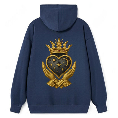 Hammered bronze warrior crown anchoring a dark steel heart with - Classic Pullover Hoodie - Navy