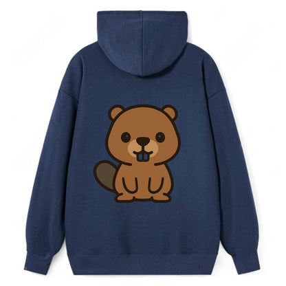 Baby Beaver - brown fur, paddle tail, buck teeth, friendly eyes, - Classic Pullover Hoodie - Navy