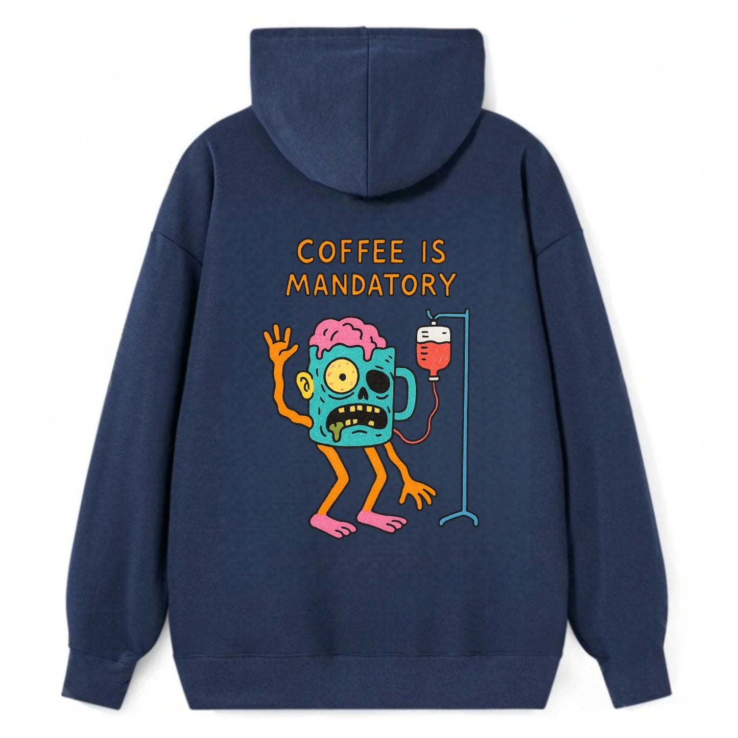 COFFEE IS MANDATORY | Zombie mug with IV drip - Classic Pullover Hoodie - Navy