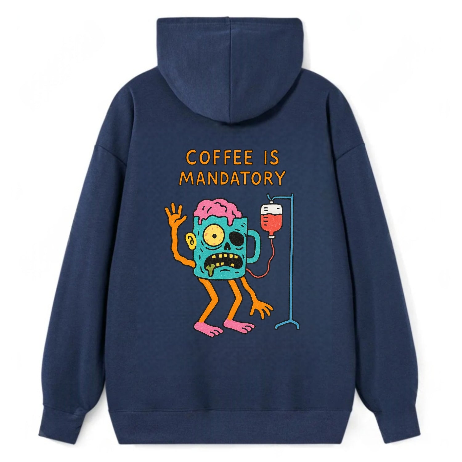 COFFEE IS MANDATORY | Zombie mug with IV drip - Classic Pullover Hoodie - Navy