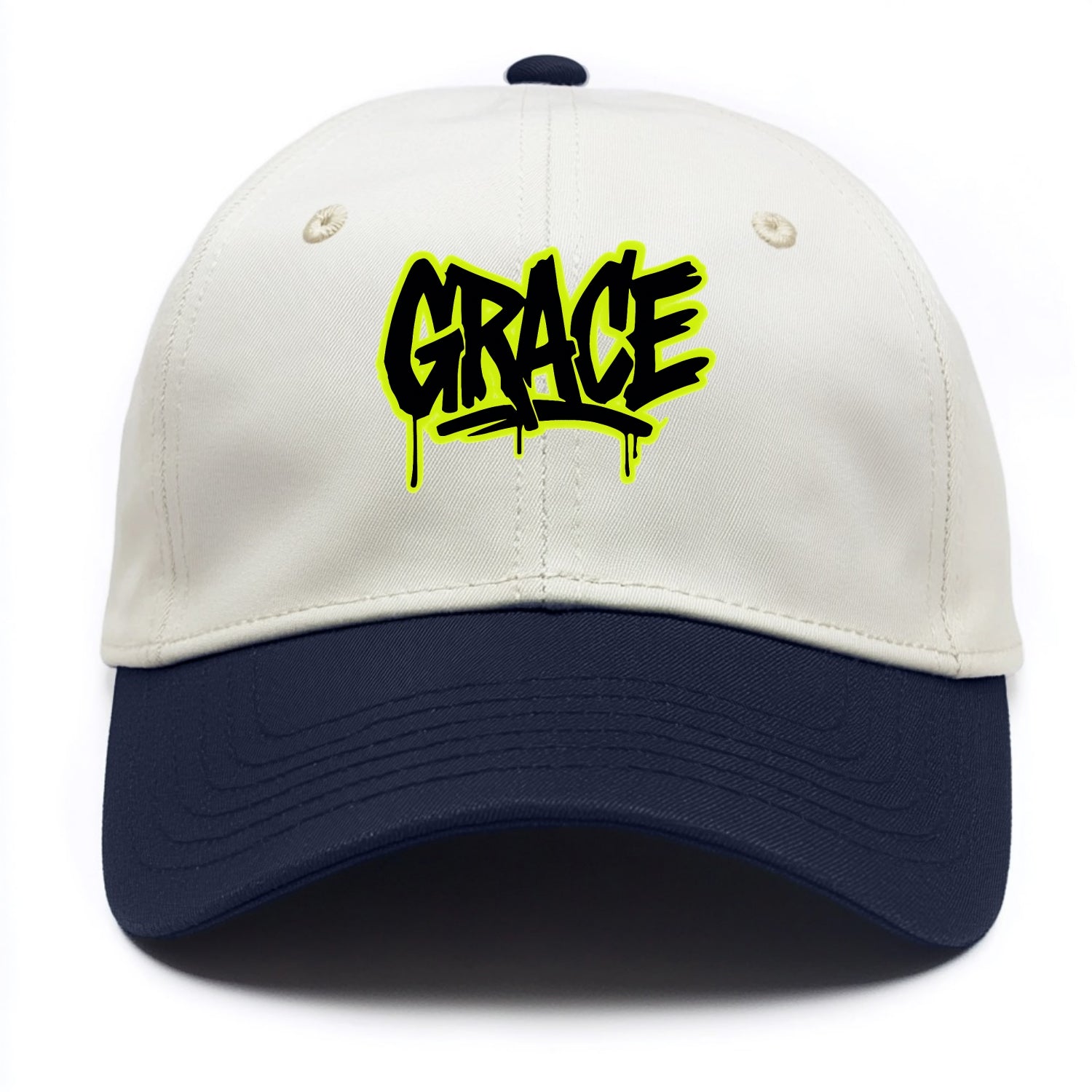 Bold typography design - "GRACE" - elegance under pressure, divine favor - Two Tone Cap - Navy