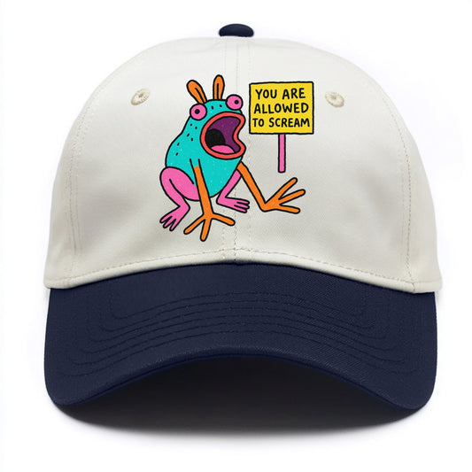 YOU ARE ALLOWED TO SCREAM | Open-mouthed frog mid-scream - Two Tone Cap - Navy
