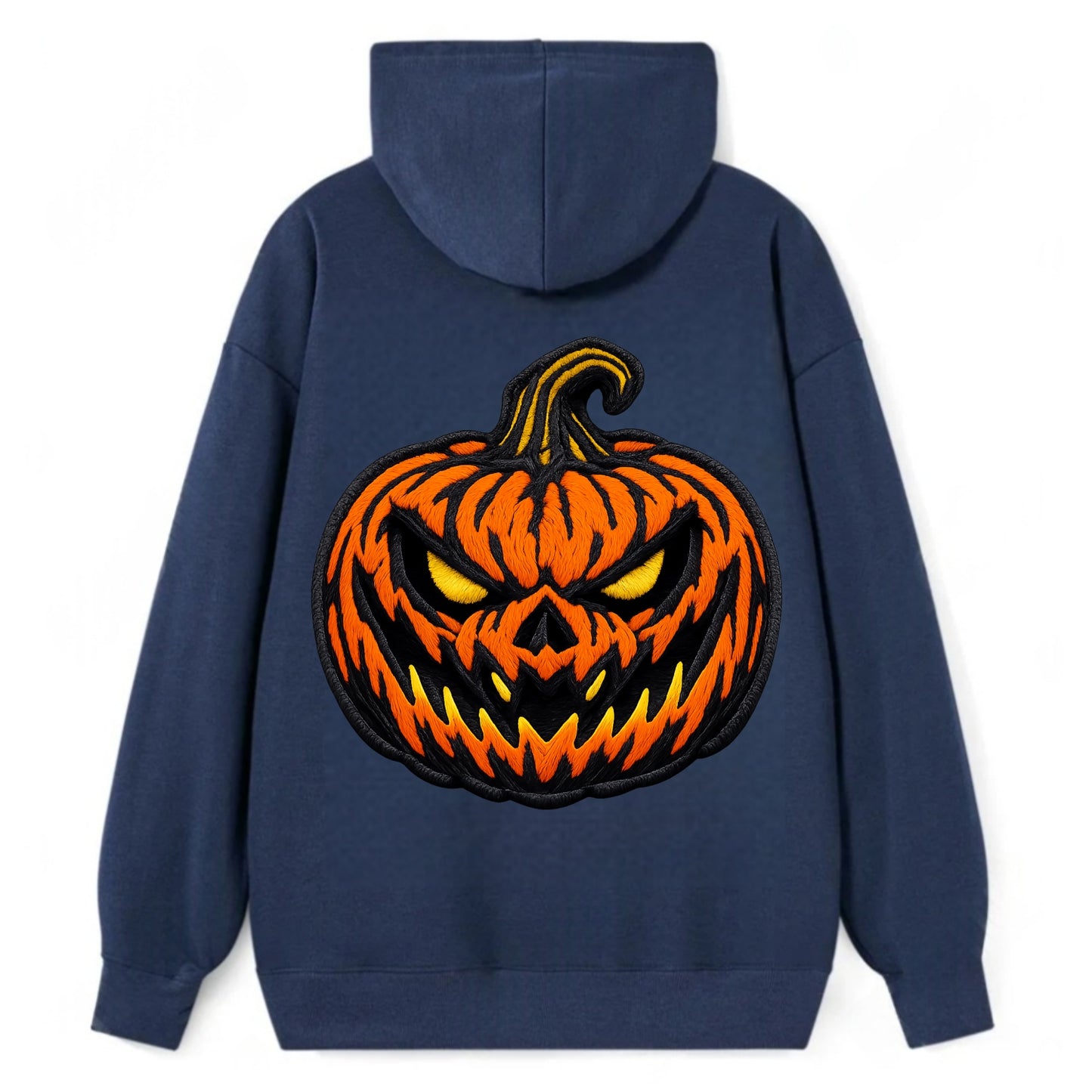 HALLOWEEN PUMPKIN - jack o lantern in orange and black , spooky - Classic Pullover Hoodie - Navy
