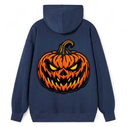 HALLOWEEN PUMPKIN - jack o lantern in orange and black , spooky - Classic Pullover Hoodie - Navy
