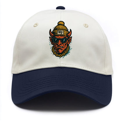Winston-Salem Demon wearing Wake Forest beanie with WF patch - Two Tone Cap - Navy
