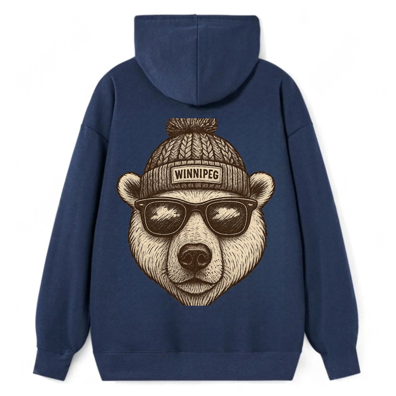 Winnipeg Polar Bear wearing Winnipeg beanie with pom pom and wayfarer - Classic Pullover Hoodie - Navy