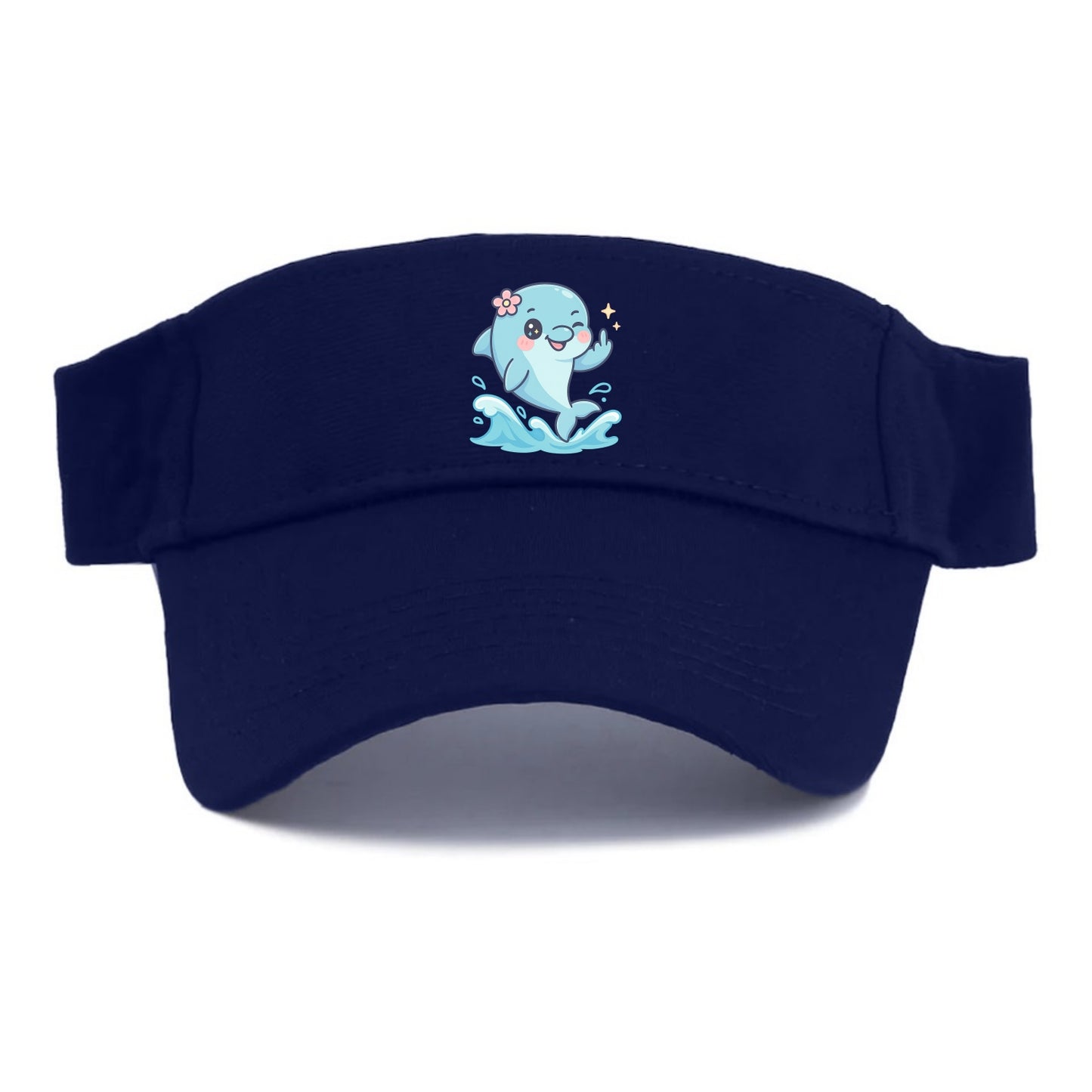 smiling dolphin jumping through ocean waves, one fin up with attitude - Visor - Navy