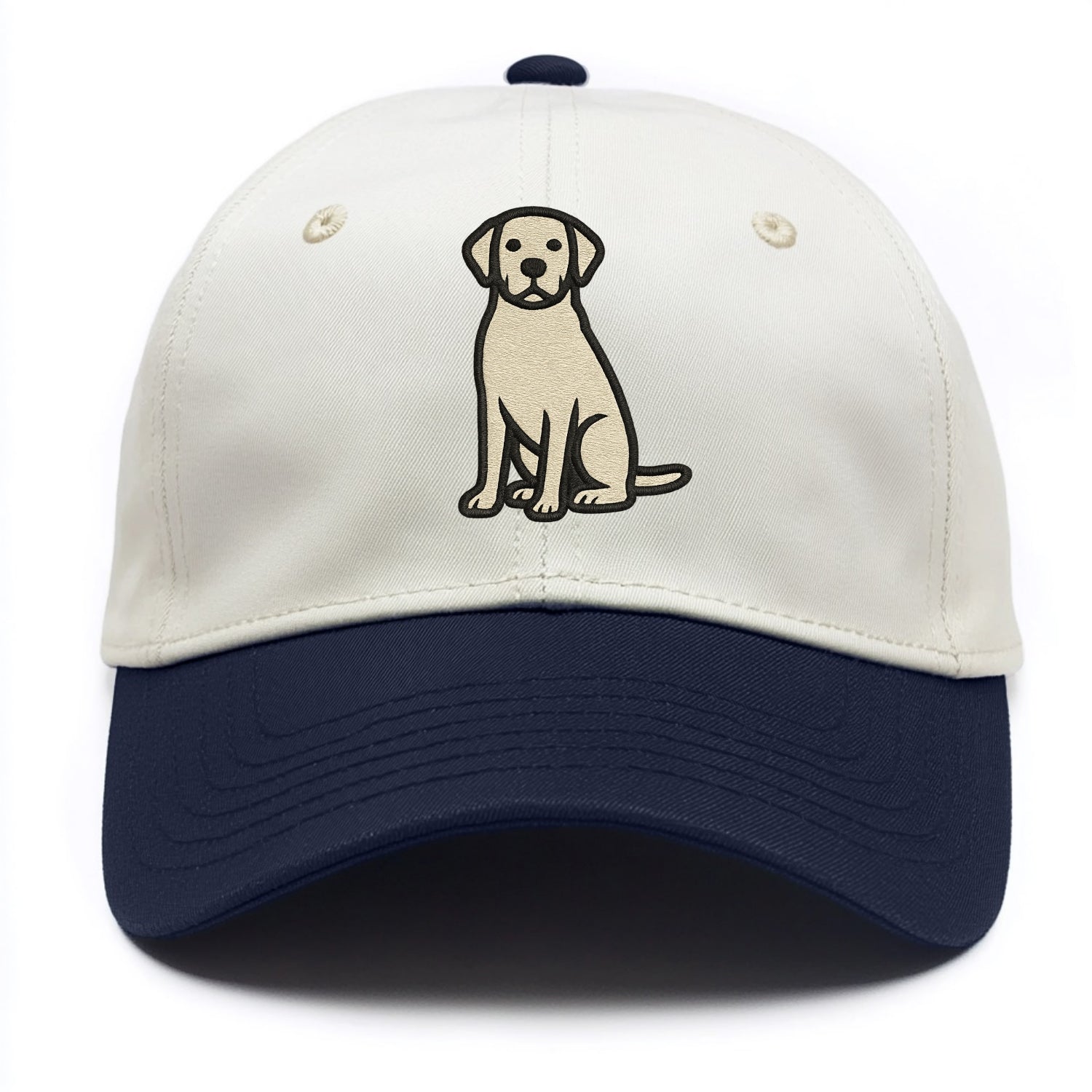 Goldador - Golden Lab mix sitting pose - Two Tone Cap - Navy