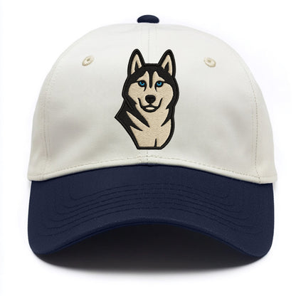 Husky - Blue eyes close-up portrait - Two Tone Cap - Navy