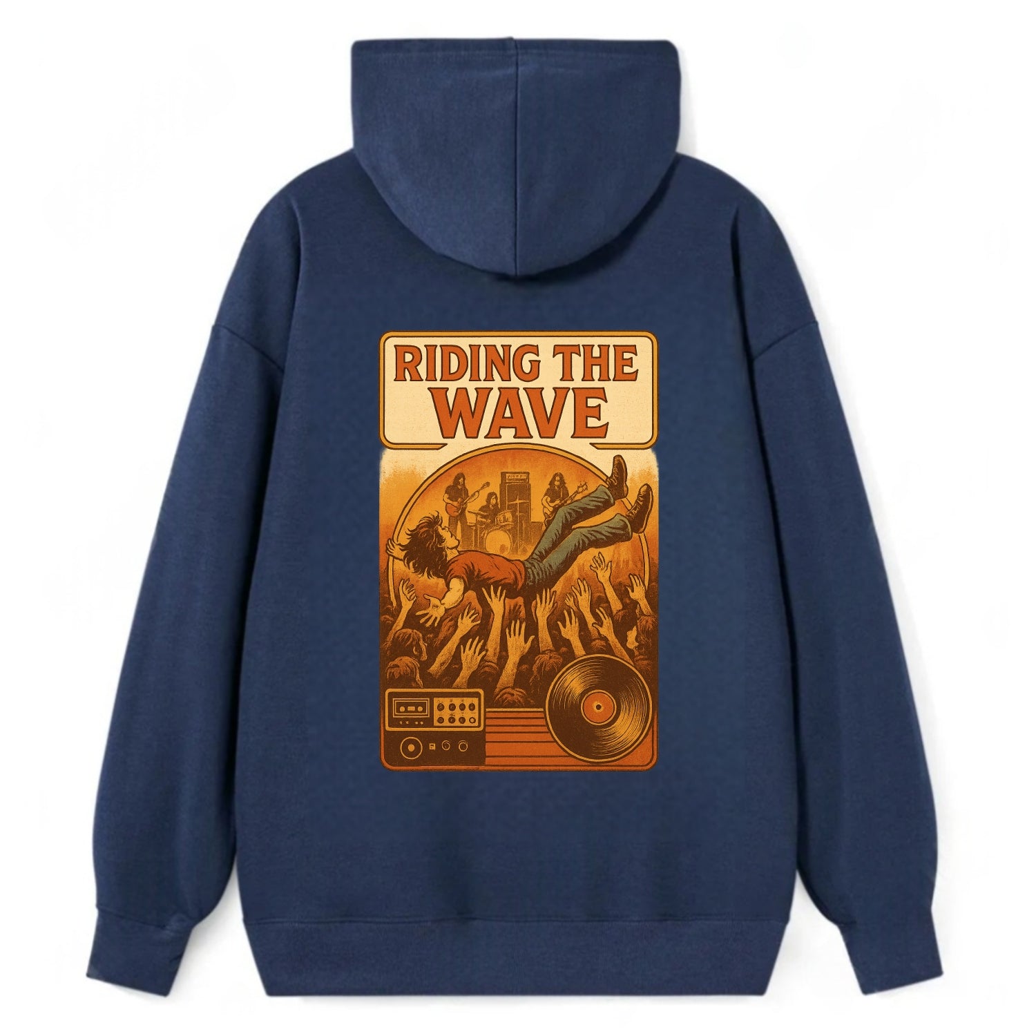 Crowd surfing at packed concert - "Riding the Wave" - concert energy - Classic Pullover Hoodie - Navy