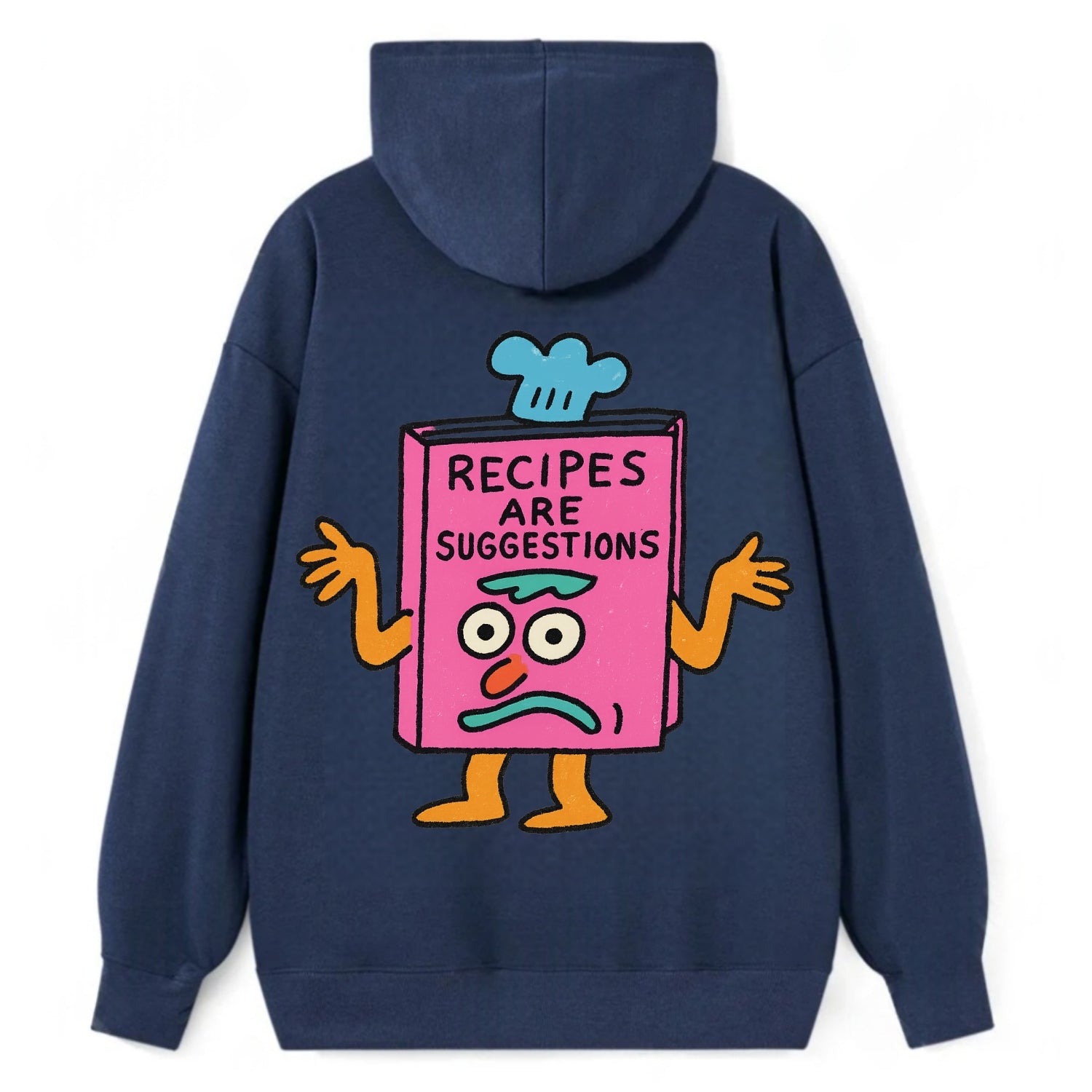 RECIPES ARE SUGGESTIONS | Cookbook shrugging - Classic Pullover Hoodie - Navy