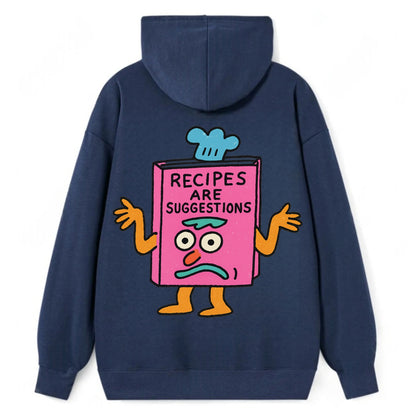 RECIPES ARE SUGGESTIONS | Cookbook shrugging - Classic Pullover Hoodie - Navy