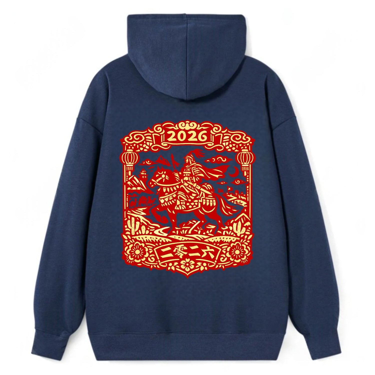 HORSE AND RIDER | Traditional Chinese warrior on horseback | Silk Road - Classic Pullover Hoodie - Navy