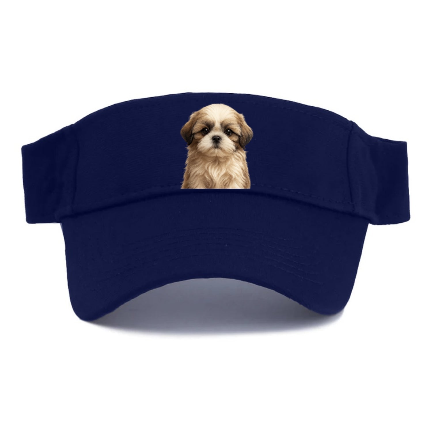 Baby Shih Tzu Puppy - long flowing coat, flat face, big dark eyes, front-facing, royal baby - Visor - Navy
