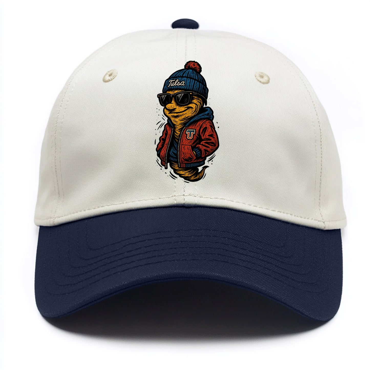 Tulsa Hurricane wearing Tulsa beanie with TU patch - Two Tone Cap - Navy