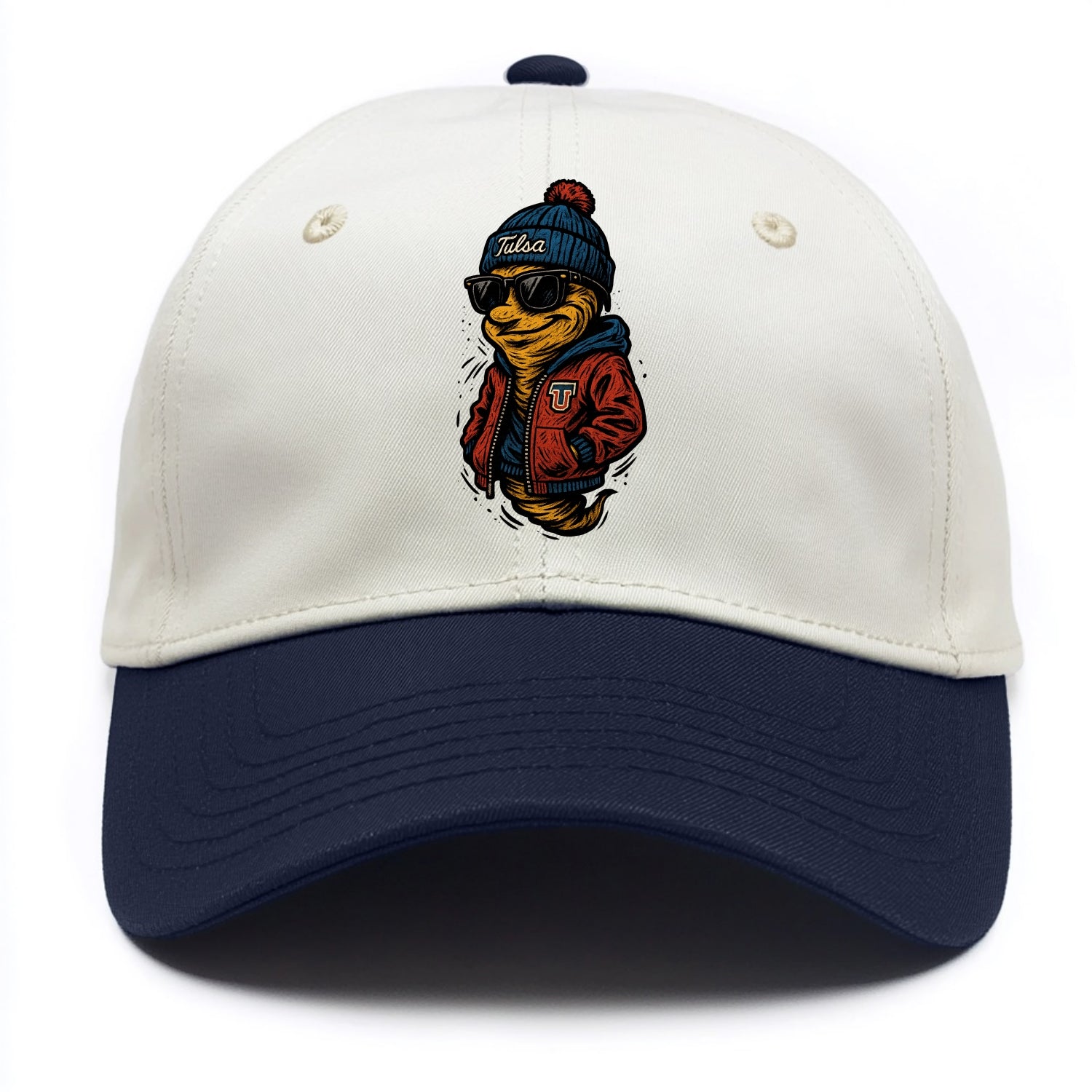 Tulsa Hurricane wearing Tulsa beanie with TU patch - Two Tone Cap - Navy