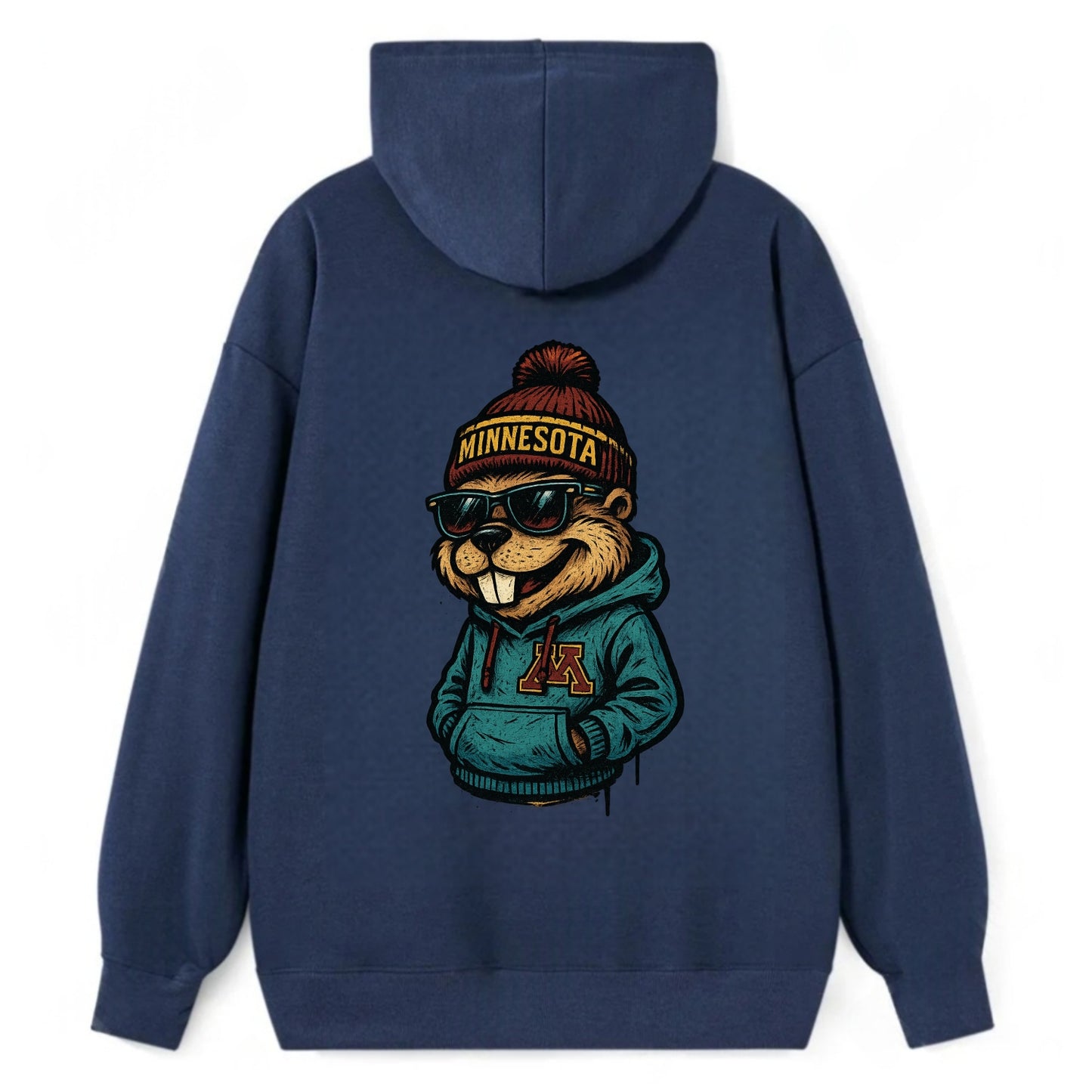 Minneapolis Gopher wearing Minnesota beanie with M patch - Classic Pullover Hoodie - Navy