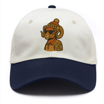 Las Vegas Desert Bighorn wearing Vegas beanie with pom pom and wayfarer sunglasses - Two Tone Cap - Navy