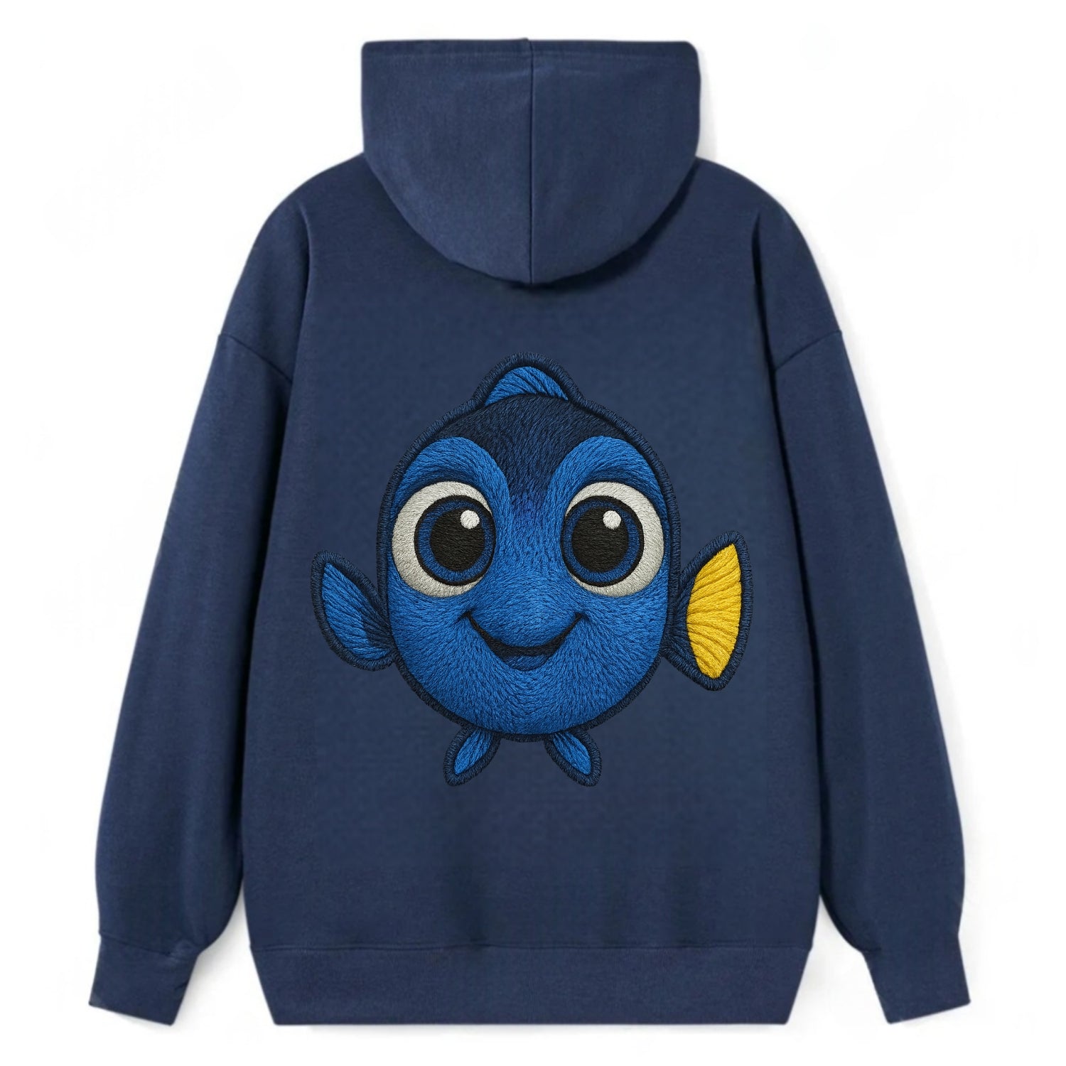 Baby Blue Tang - bright blue with yellow tail, big eyes, front-facing, - Classic Pullover Hoodie - Navy