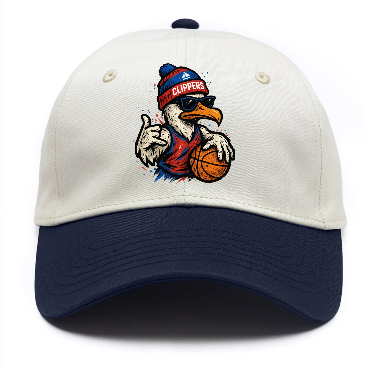 LA Seagull wearing Clippers red white and blue beanie with ship patch and wayfarer - Two Tone Cap - Navy