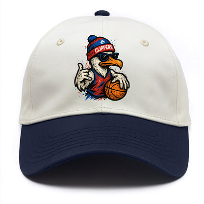 LA Seagull wearing Clippers red white and blue beanie with ship patch and wayfarer - Two Tone Cap - Navy