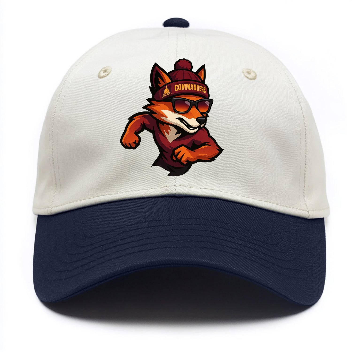Washington Fox wearing Commanders beanie with Capitol patch and wayfarer sunglasses - Two Tone Cap - Navy