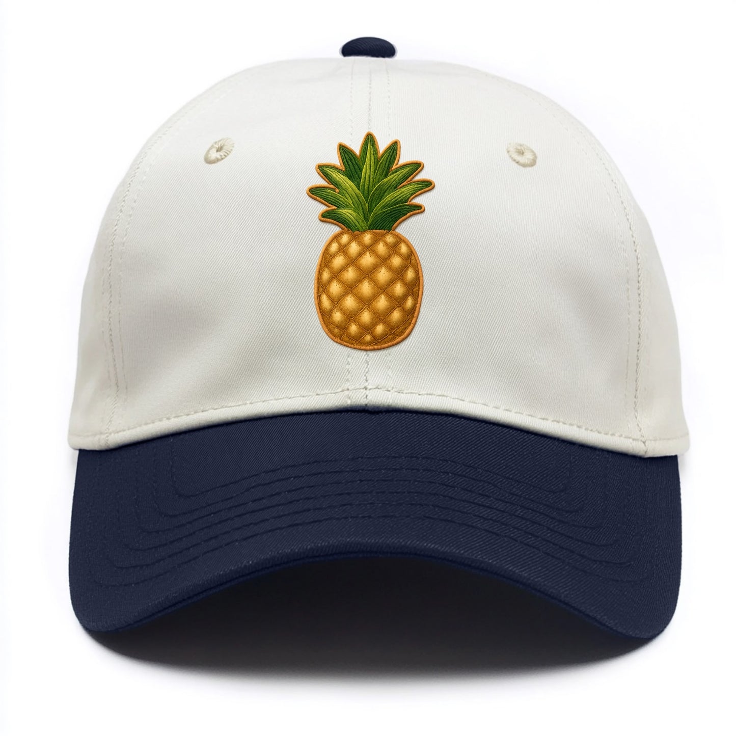 PINEAPPLE CROWN - tropical fruit in yellow and green , hospitality - Two Tone Cap - Navy