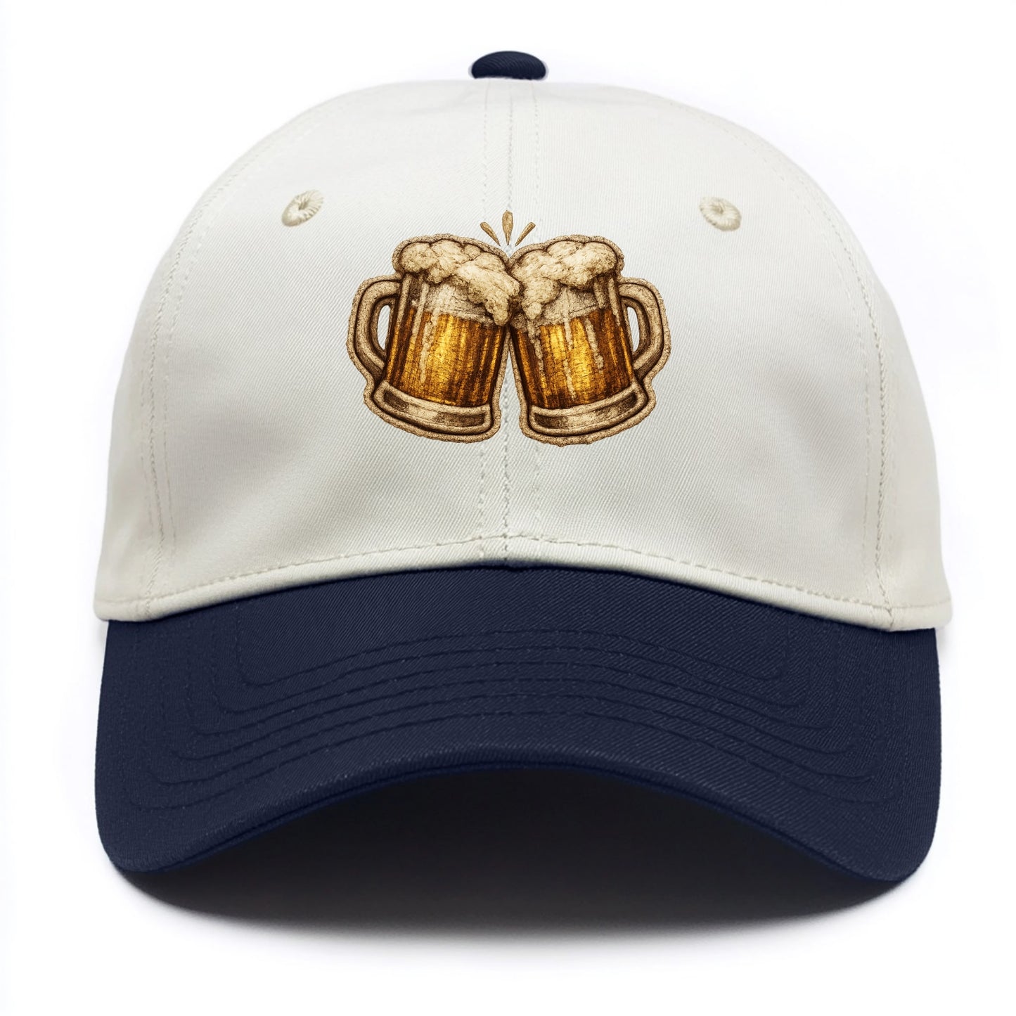 BEER MUG CHEERS - frosty beer stein in gold and amber , brewery - Two Tone Cap - Navy