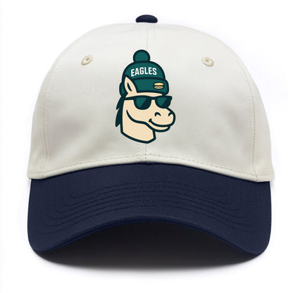 Philadelphia Horse wearing Eagles beanie with cheesesteak patch and wayfarer - Two Tone Cap - Navy