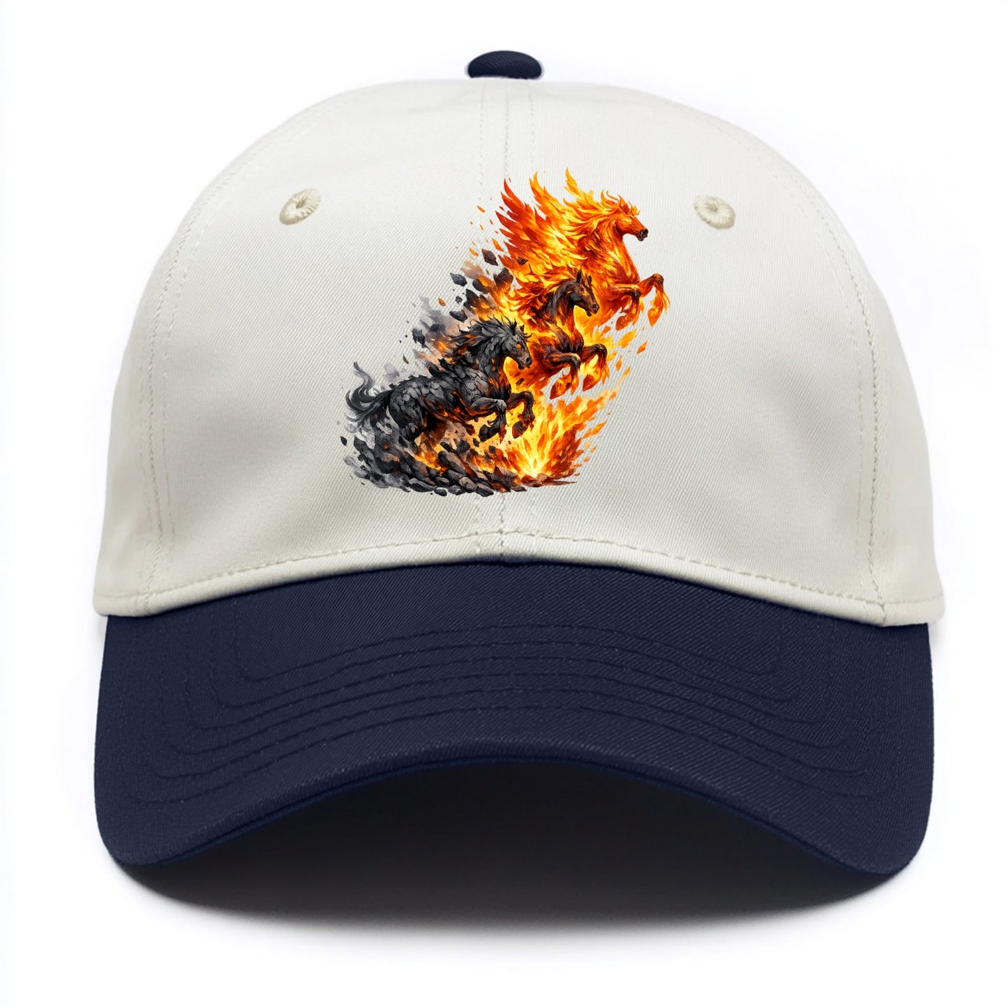 INFERNO STALLION | Horse made entirely of living flames | Blazing mane and tail | - Two Tone Cap - Navy